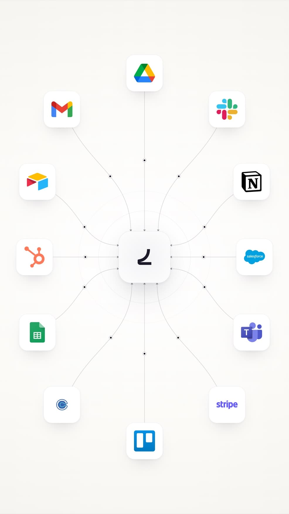 Leveria orchestrant Gmail, Slack, Notion, Salesforce et les outils métier en automatisations.